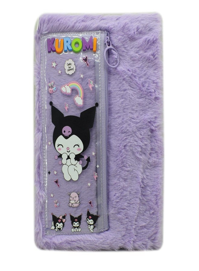 Asera 1 Pc Fur Plush Diary with attached Pencil Pouch for Kids (21.5 * 15 cms) / Birthday Return Gifts for Kids, 70 Pages (KUROMI PURPLE) - Image 1